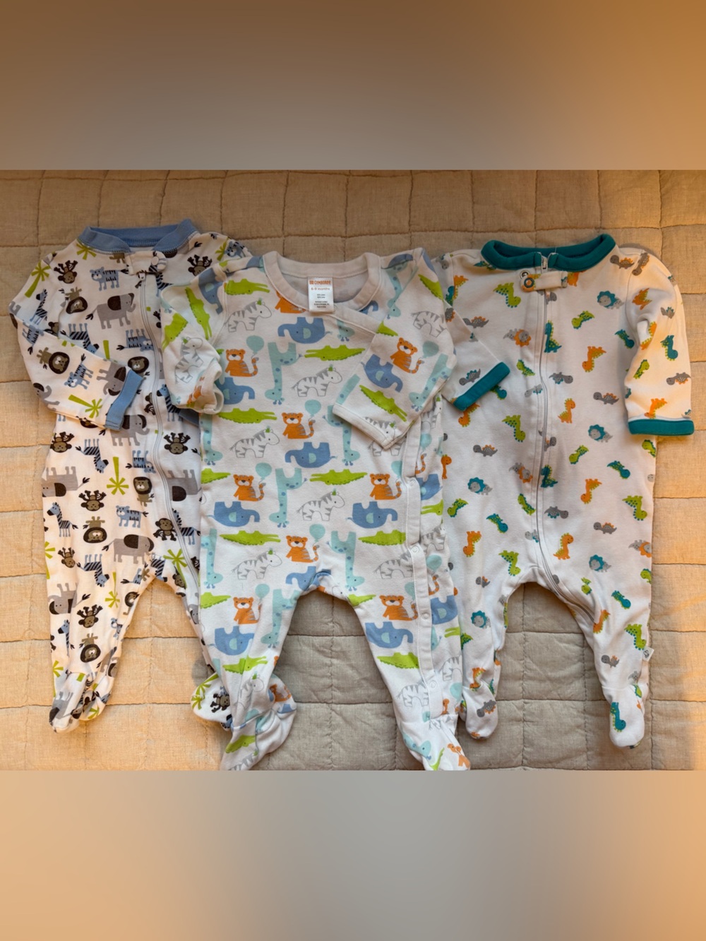 Set of 3 Baby Footed Summer Pajamas in Animal Prints, 6-9M